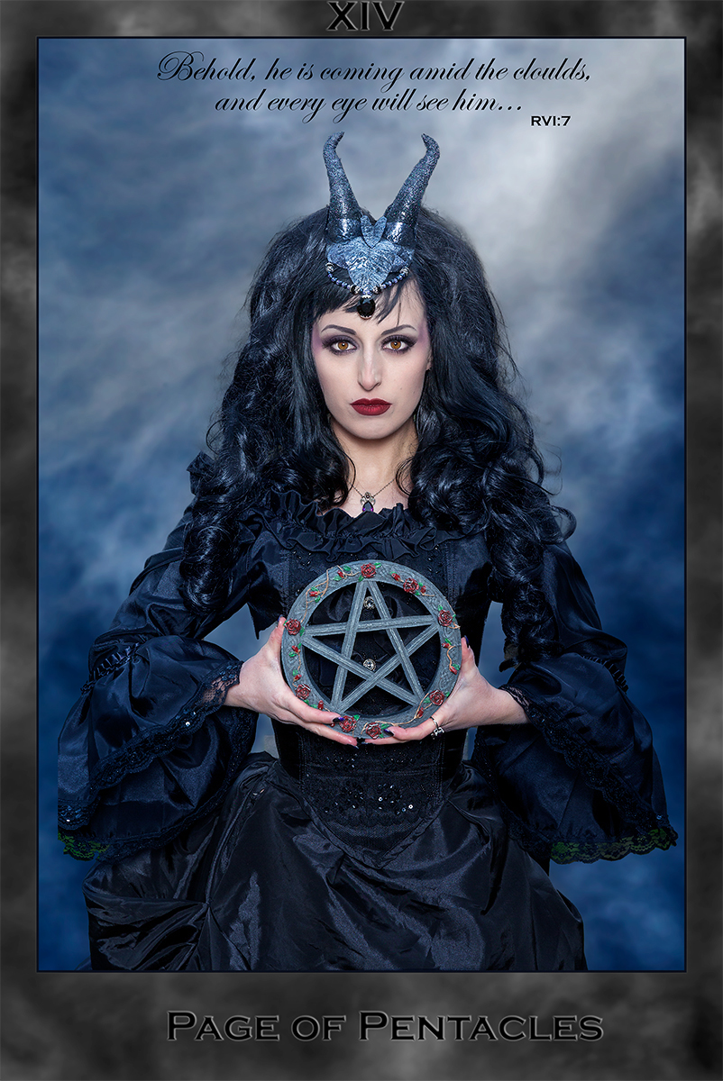 Pentacle, horns, Tarot card, Revelation quote, Page of Pentacles Tarot card