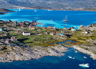 Aerial view of the harbour at Illulissat Greenland