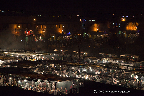 Another night scene of the famous Djemaa-el-Fna market in Marrakech.