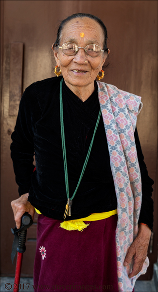 Portrait of elderly woman in care home in Nepal.