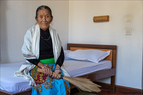 Portrait, elderly woman in rest home Nepal