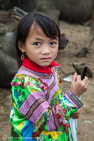 &nbsp;This image wa staken in the animal section of the market, behind the girl are water buffalo.