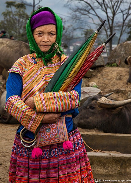 &nbsp;This lady with her umbrellas was taken in the animal section of the Bac Ha market where all the water buffalos were kept...